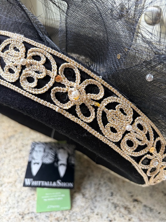 Vtg Whittall & Shon NYC  Wool Felt Derby Hat tulle beaded Old Stock Millinery main image 11